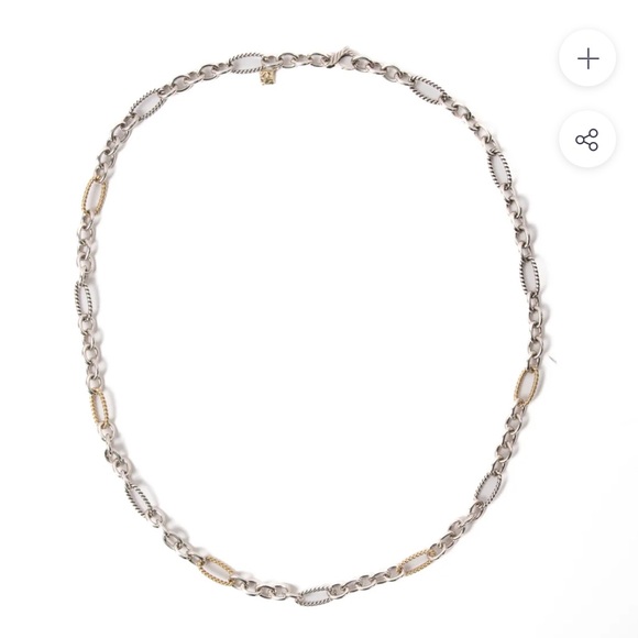 David Yurman 32” Oval Link 925 Sterling Silver 18K Gold Figaro Chain Necklace - Picture 3 of 10